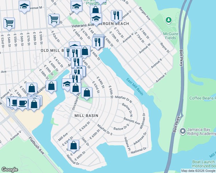 map of restaurants, bars, coffee shops, grocery stores, and more near 2346 East 65th Street in Brooklyn