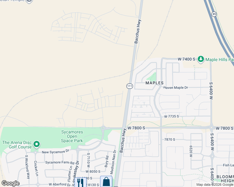 map of restaurants, bars, coffee shops, grocery stores, and more near 6948 Pointe Cedar Lane in West Jordan