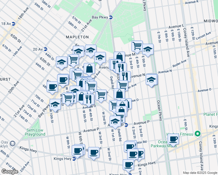 map of restaurants, bars, coffee shops, grocery stores, and more near 6217 24th Avenue in Brooklyn