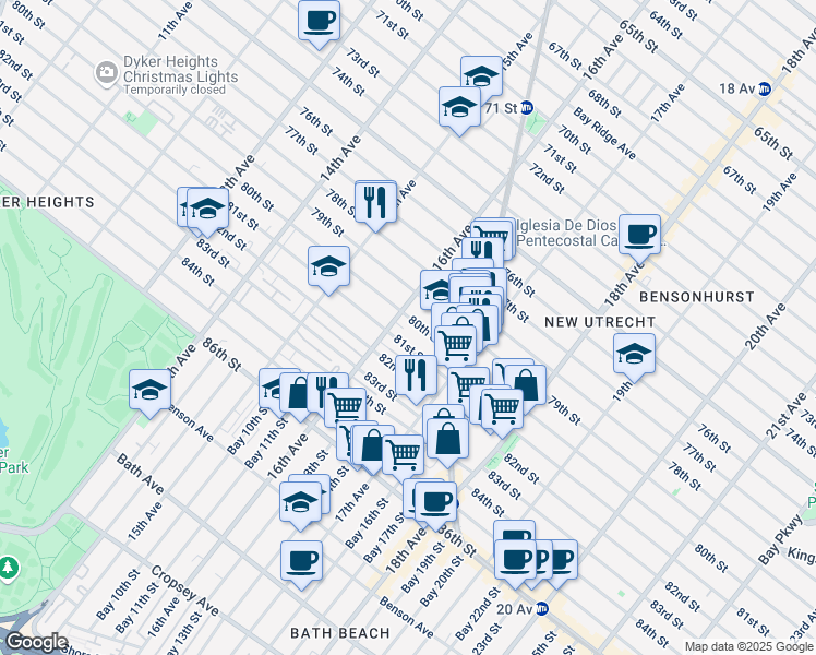 map of restaurants, bars, coffee shops, grocery stores, and more near 1616 81st Street in Brooklyn