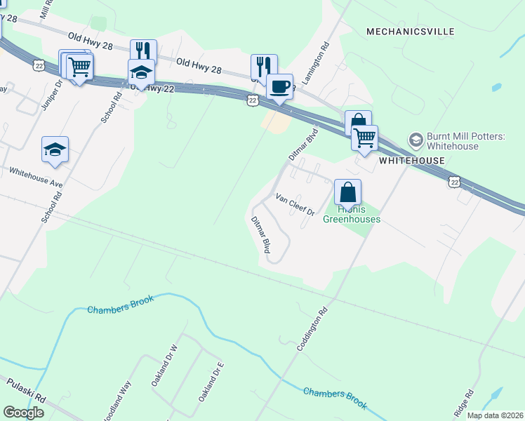 map of restaurants, bars, coffee shops, grocery stores, and more near 78 Ditmar Boulevard in Whitehouse
