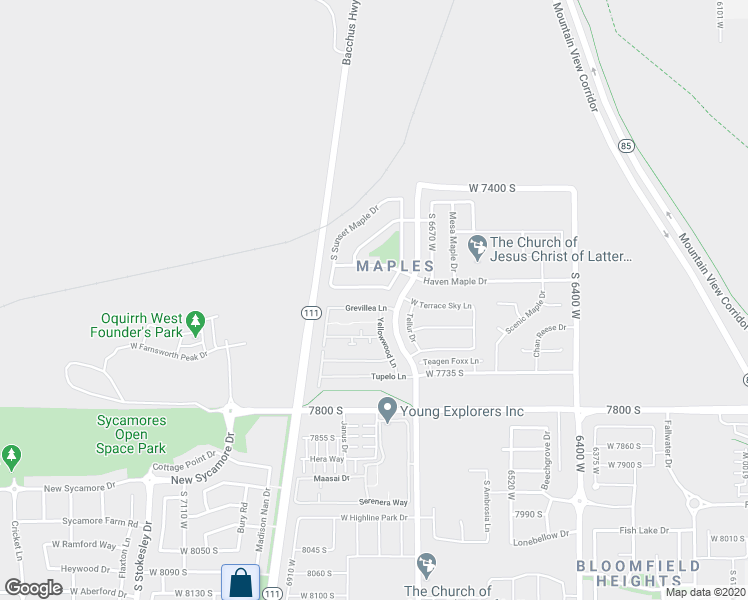 map of restaurants, bars, coffee shops, grocery stores, and more near 6766 Grevillea Lane in West Jordan