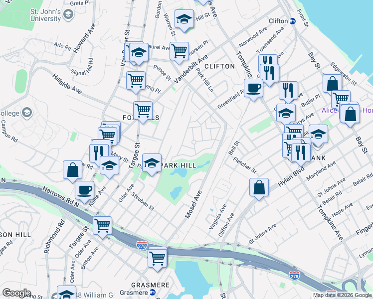 map of restaurants, bars, coffee shops, grocery stores, and more near 377 Skyline Drive in Staten Island