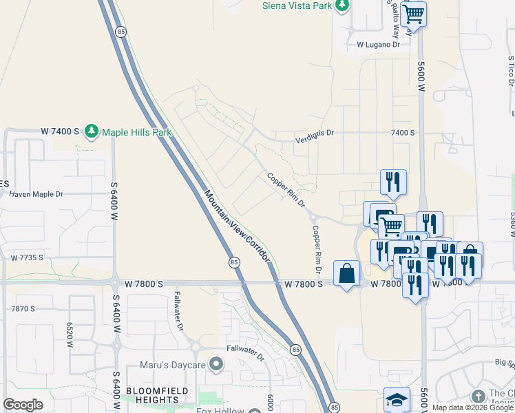 map of restaurants, bars, coffee shops, grocery stores, and more near in West Jordan
