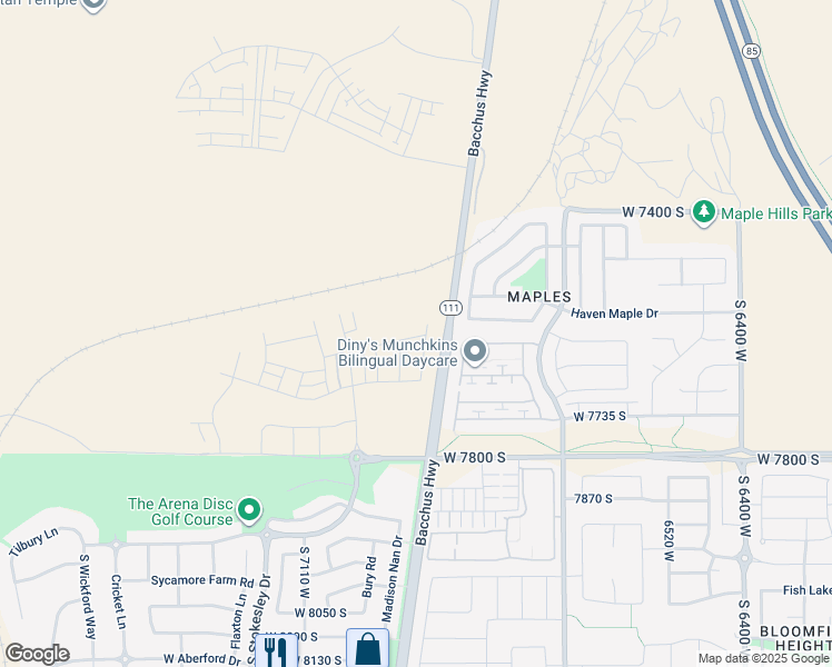 map of restaurants, bars, coffee shops, grocery stores, and more near 6934 Pointe Cedar Lane in West Jordan
