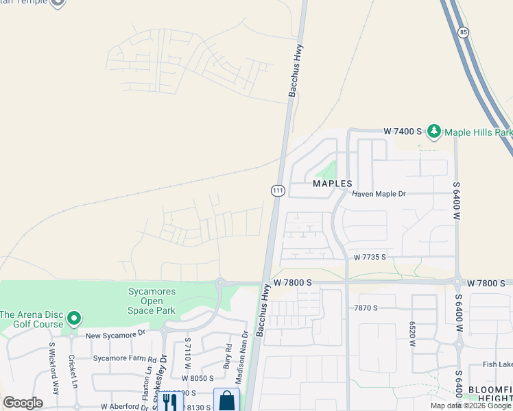 map of restaurants, bars, coffee shops, grocery stores, and more near 6934 Pointe Cedar Lane in West Jordan