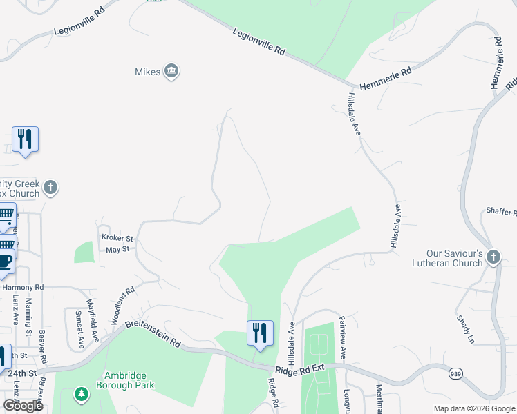 map of restaurants, bars, coffee shops, grocery stores, and more near 3055 Sylvan Road in Ambridge