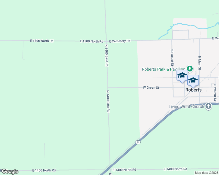 map of restaurants, bars, coffee shops, grocery stores, and more near 1461 North 1400 East Road in Roberts