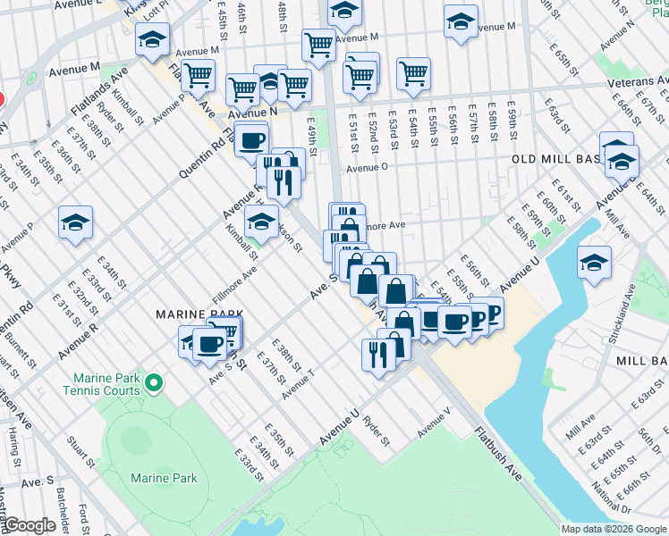 map of restaurants, bars, coffee shops, grocery stores, and more near 2360 Flatbush Avenue in Brooklyn