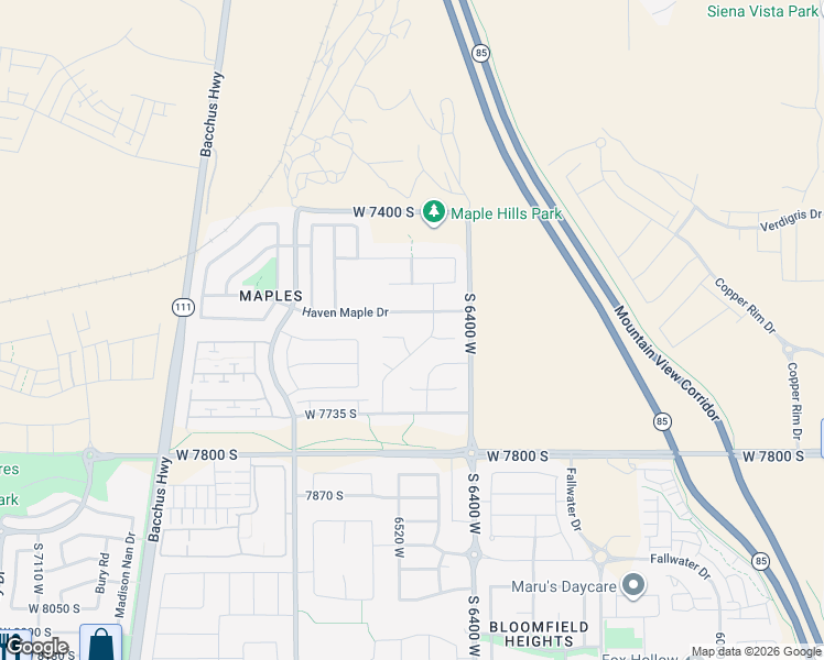 map of restaurants, bars, coffee shops, grocery stores, and more near 7611 Scenic Maple Drive in West Jordan