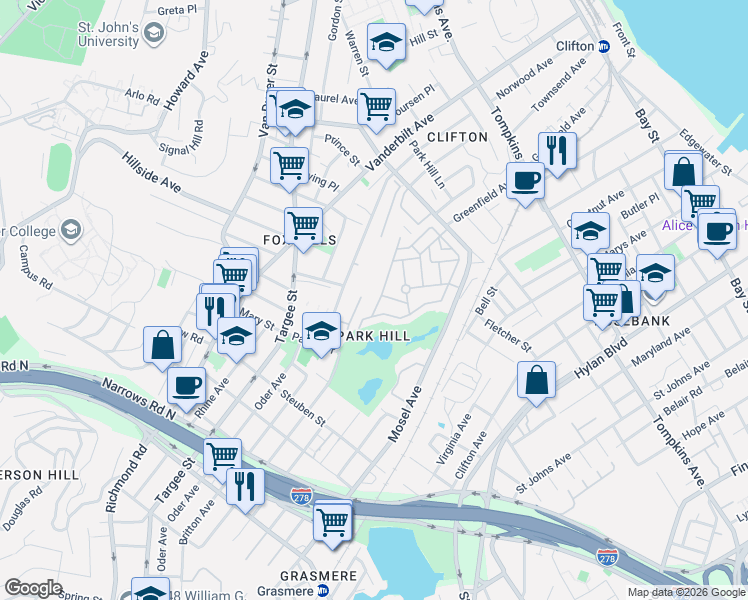map of restaurants, bars, coffee shops, grocery stores, and more near in Staten Island