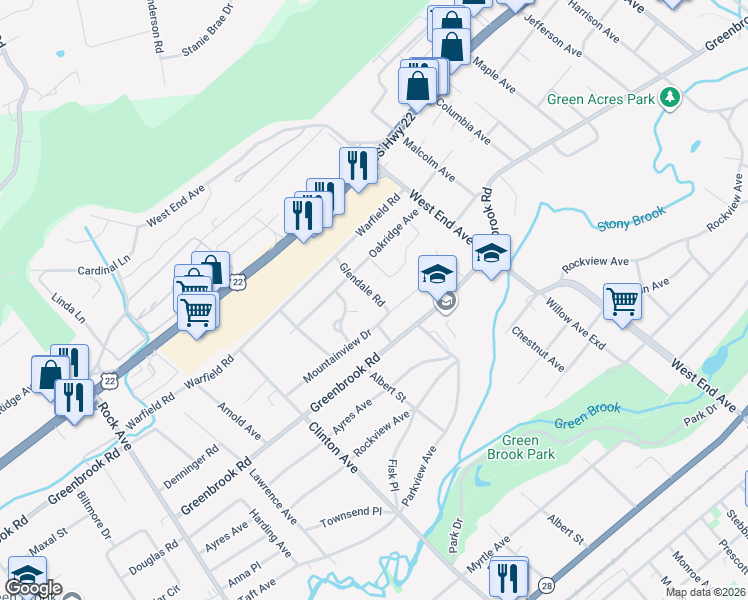 map of restaurants, bars, coffee shops, grocery stores, and more near 4 Kent Place in North Plainfield