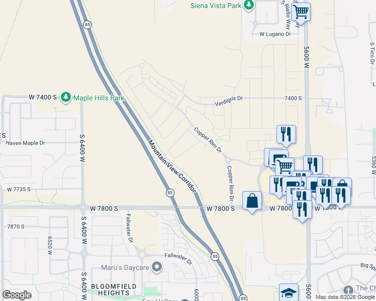 map of restaurants, bars, coffee shops, grocery stores, and more near in West Jordan