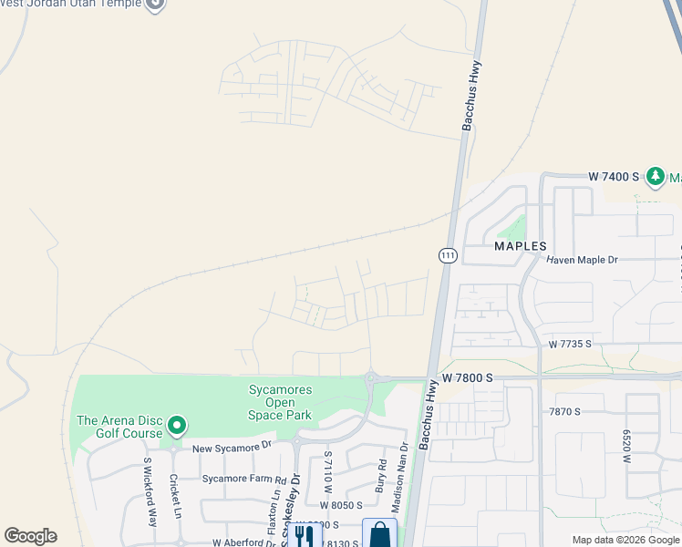 map of restaurants, bars, coffee shops, grocery stores, and more near 7587 Bear Gulch Road in West Jordan