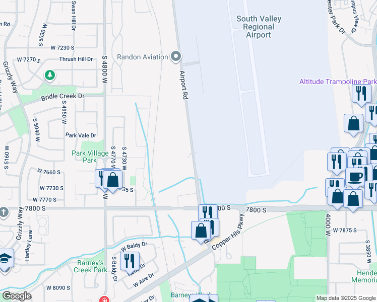 map of restaurants, bars, coffee shops, grocery stores, and more near West 7602 South in West Jordan