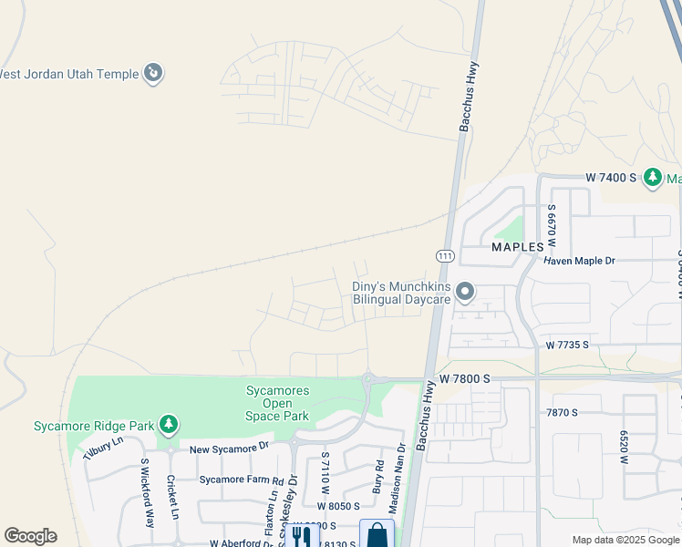 map of restaurants, bars, coffee shops, grocery stores, and more near 7587 Bear Gulch Road in West Jordan