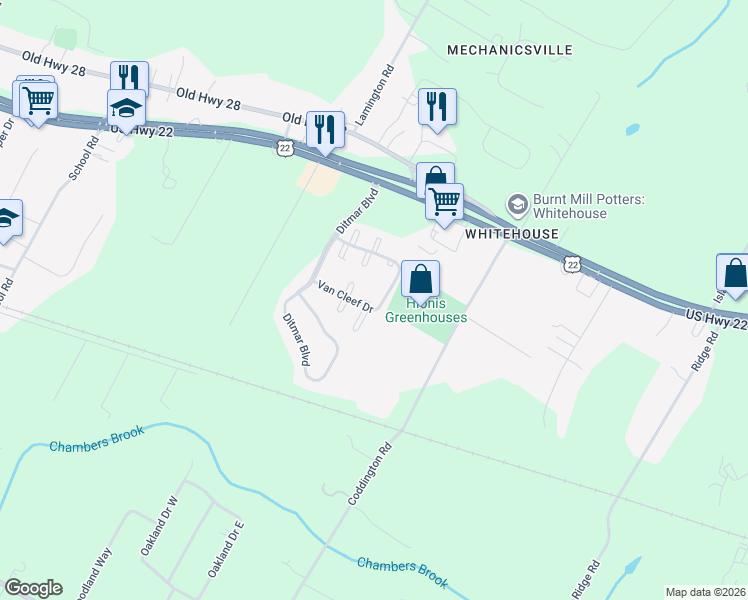 map of restaurants, bars, coffee shops, grocery stores, and more near 4 Coddington Road in Readington Township