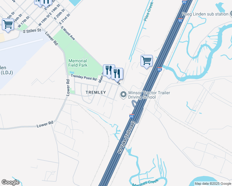 map of restaurants, bars, coffee shops, grocery stores, and more near 3216 Fedor Avenue in Linden