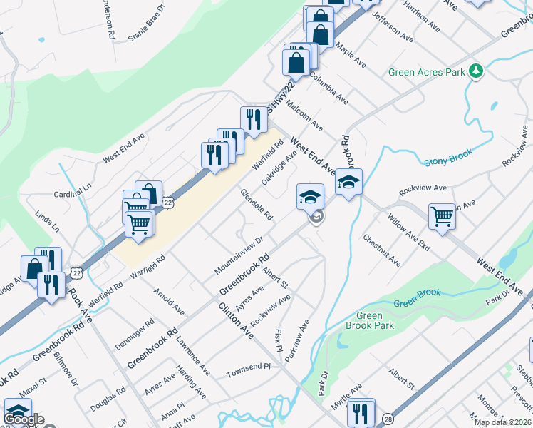 map of restaurants, bars, coffee shops, grocery stores, and more near 4 Kent Place in North Plainfield