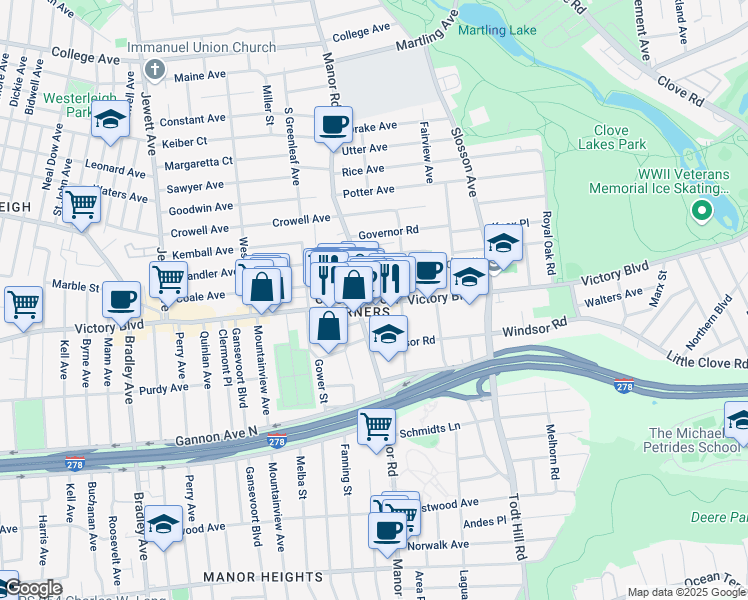 map of restaurants, bars, coffee shops, grocery stores, and more near in Staten Island