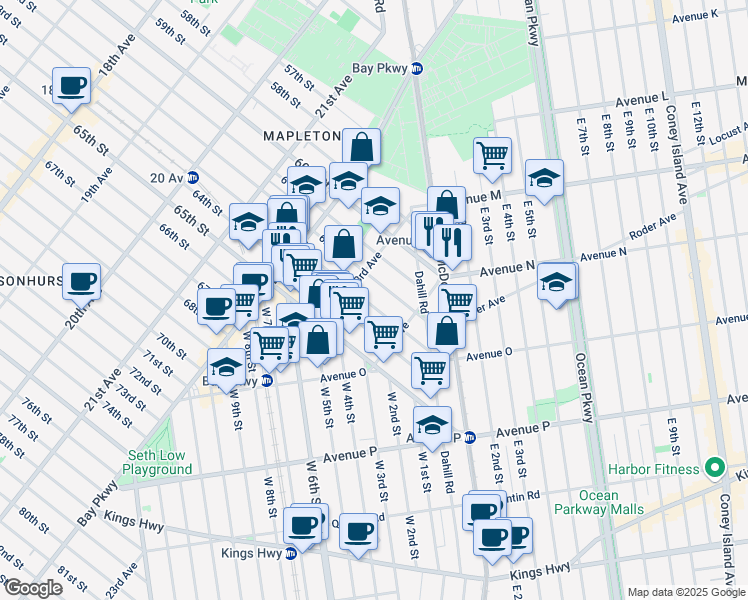 map of restaurants, bars, coffee shops, grocery stores, and more near 2311 62nd Street in Brooklyn