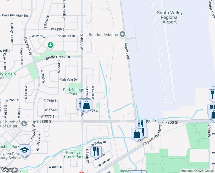 map of restaurants, bars, coffee shops, grocery stores, and more near 7523 Wood Farms Drive in West Jordan