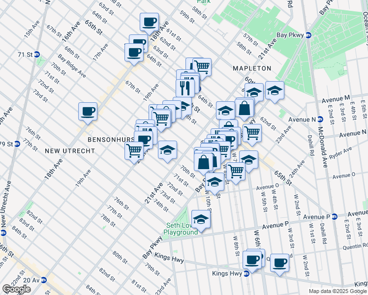 map of restaurants, bars, coffee shops, grocery stores, and more near 2061 68th Street in Brooklyn