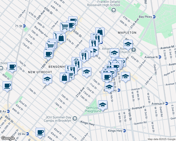 map of restaurants, bars, coffee shops, grocery stores, and more near 2023 Bay Ridge Avenue in Brooklyn