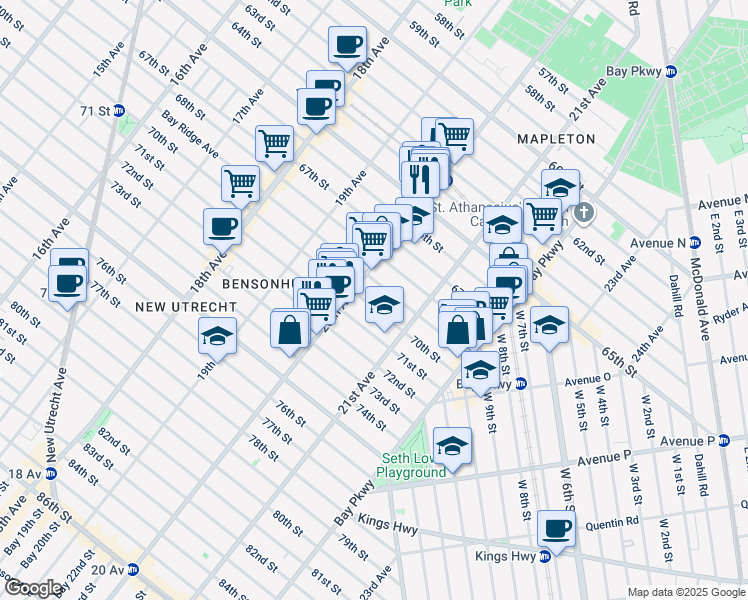 map of restaurants, bars, coffee shops, grocery stores, and more near 2023 Bay Ridge Avenue in Brooklyn
