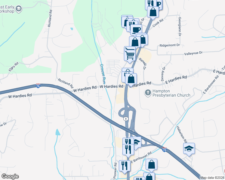 map of restaurants, bars, coffee shops, grocery stores, and more near 5155 North Pioneer Road in Gibsonia