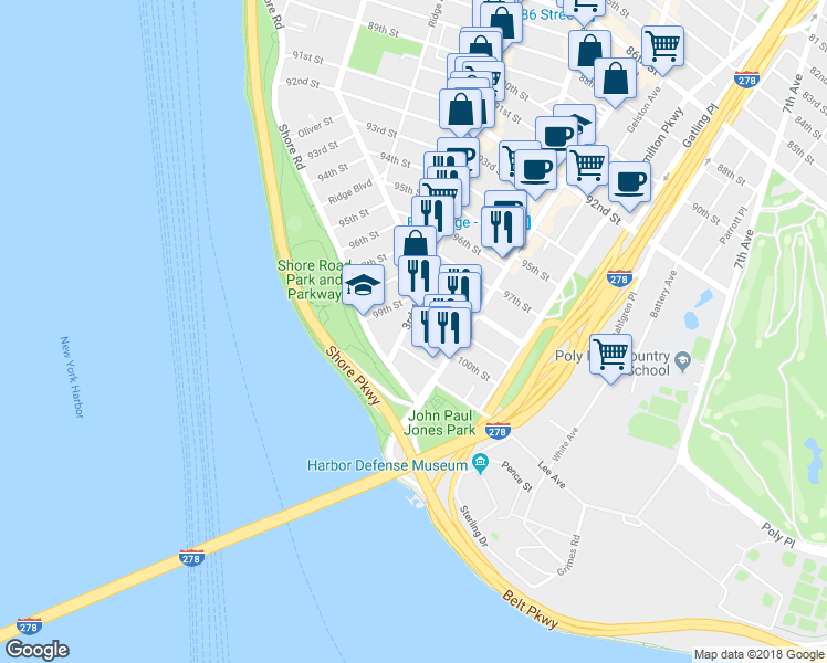 map of restaurants, bars, coffee shops, grocery stores, and more near 9902 3rd Avenue in Brooklyn