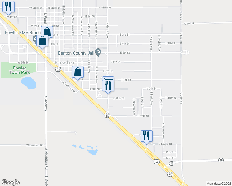 map of restaurants, bars, coffee shops, grocery stores, and more near 902 East 9th Street in Fowler