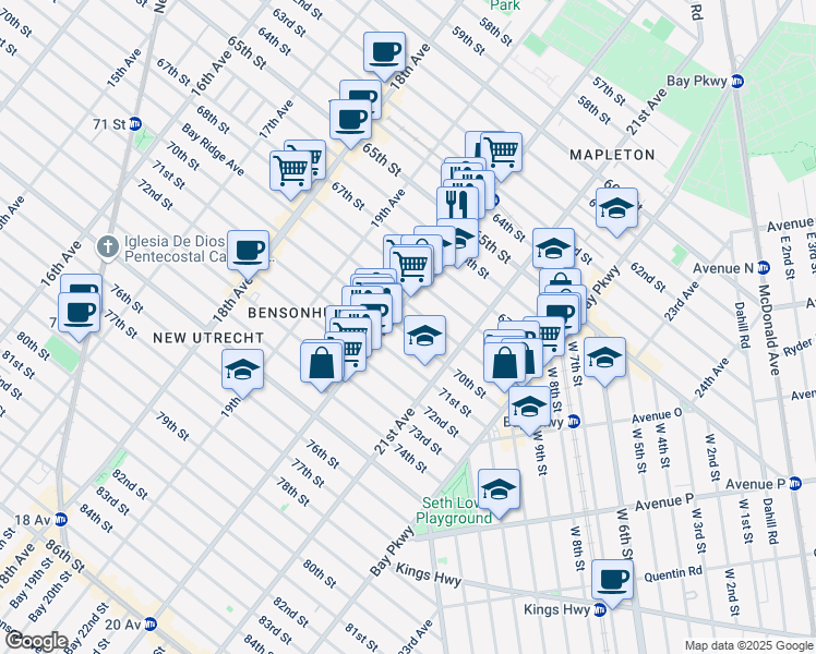 map of restaurants, bars, coffee shops, grocery stores, and more near 2017 70th Street in Brooklyn