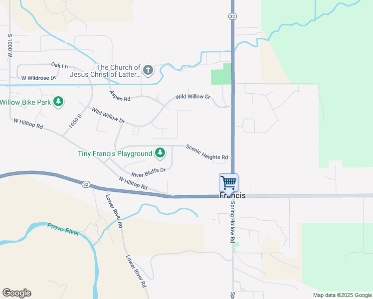 map of restaurants, bars, coffee shops, grocery stores, and more near 1987 Wren Woods Way in Kamas