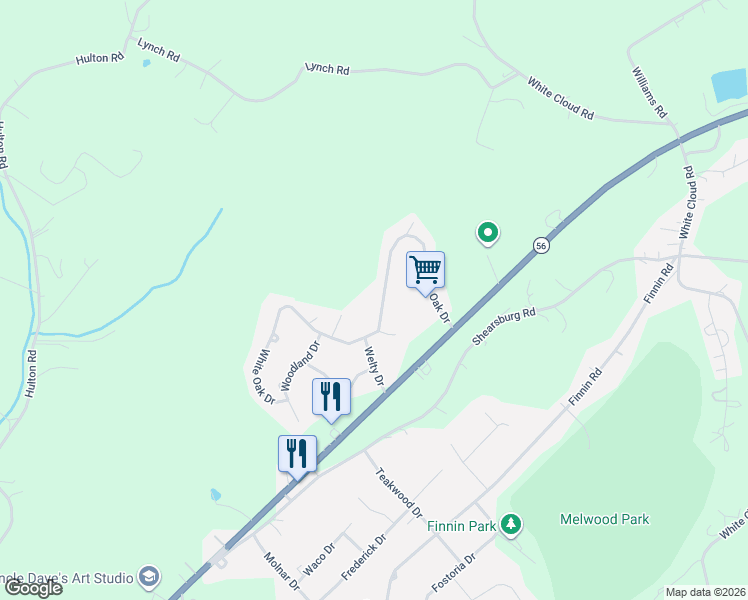 map of restaurants, bars, coffee shops, grocery stores, and more near 169 White Oak Drive in New Kensington