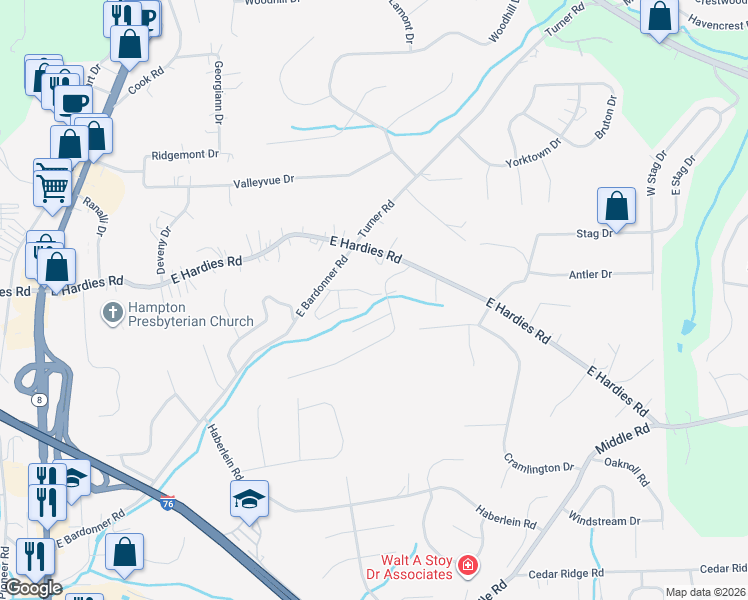 map of restaurants, bars, coffee shops, grocery stores, and more near 3126 Raintree Drive in Gibsonia