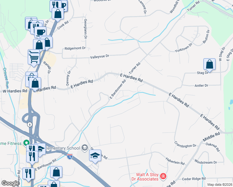 map of restaurants, bars, coffee shops, grocery stores, and more near 3073 Raintree Drive in Gibsonia