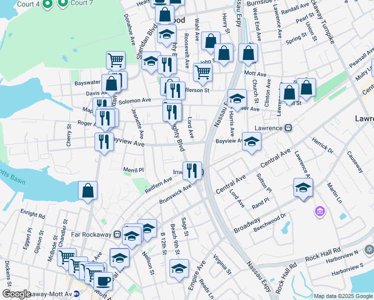 map of restaurants, bars, coffee shops, grocery stores, and more near in Inwood