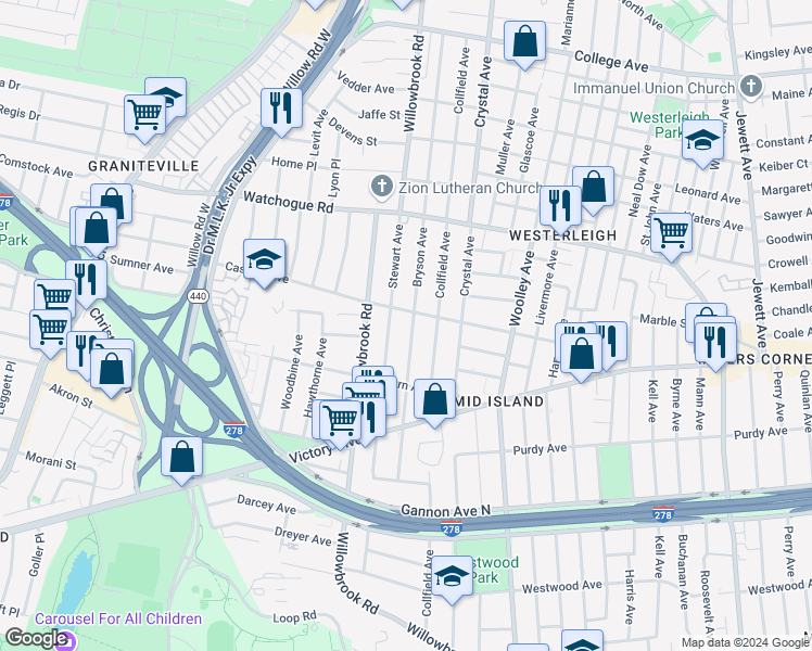 map of restaurants, bars, coffee shops, grocery stores, and more near 260 Caswell Avenue in Staten Island
