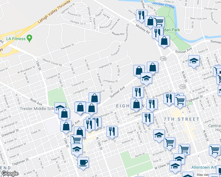 map of restaurants, bars, coffee shops, grocery stores, and more near 932 West Whitehall Street in Whitehall