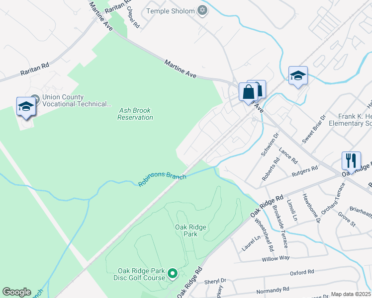 map of restaurants, bars, coffee shops, grocery stores, and more near 259 Country Club Lane in Scotch Plains