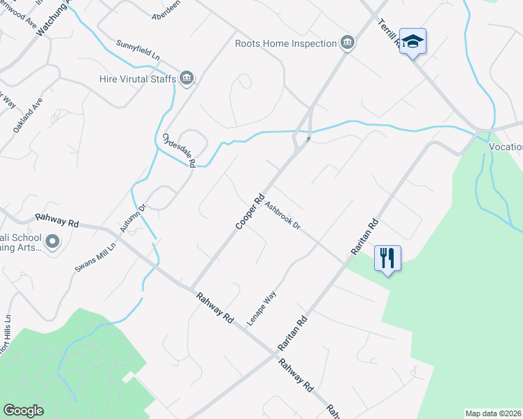 map of restaurants, bars, coffee shops, grocery stores, and more near 1190 Cooper Road in Scotch Plains