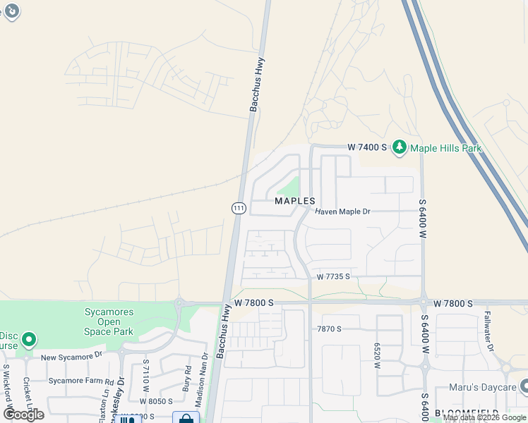 map of restaurants, bars, coffee shops, grocery stores, and more near 6808 Valley Maple Drive in West Jordan