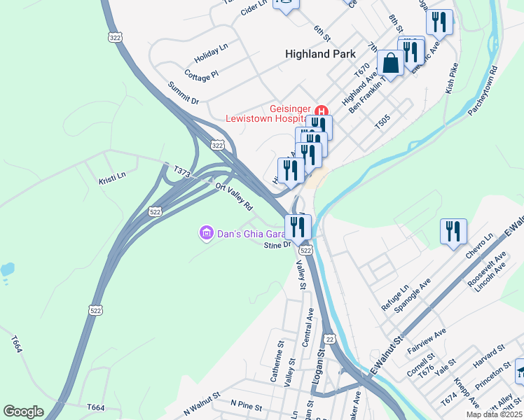 map of restaurants, bars, coffee shops, grocery stores, and more near 19 Ort Valley Road in Lewistown