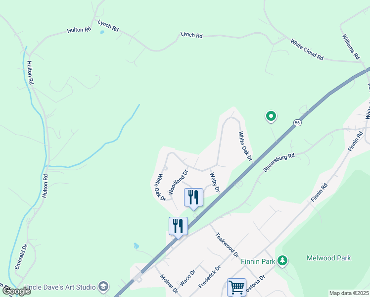map of restaurants, bars, coffee shops, grocery stores, and more near 230 White Oak Drive in New Kensington
