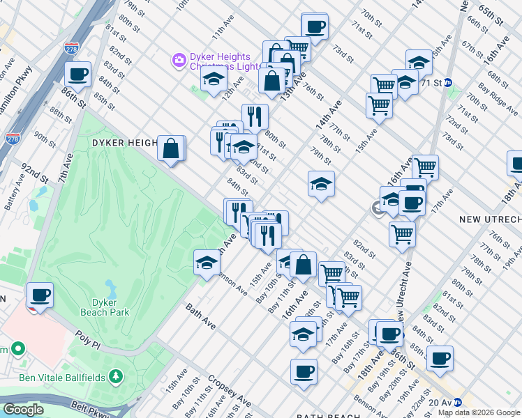 map of restaurants, bars, coffee shops, grocery stores, and more near in Brooklyn