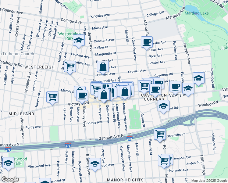 map of restaurants, bars, coffee shops, grocery stores, and more near 166 Chandler Avenue in Staten Island