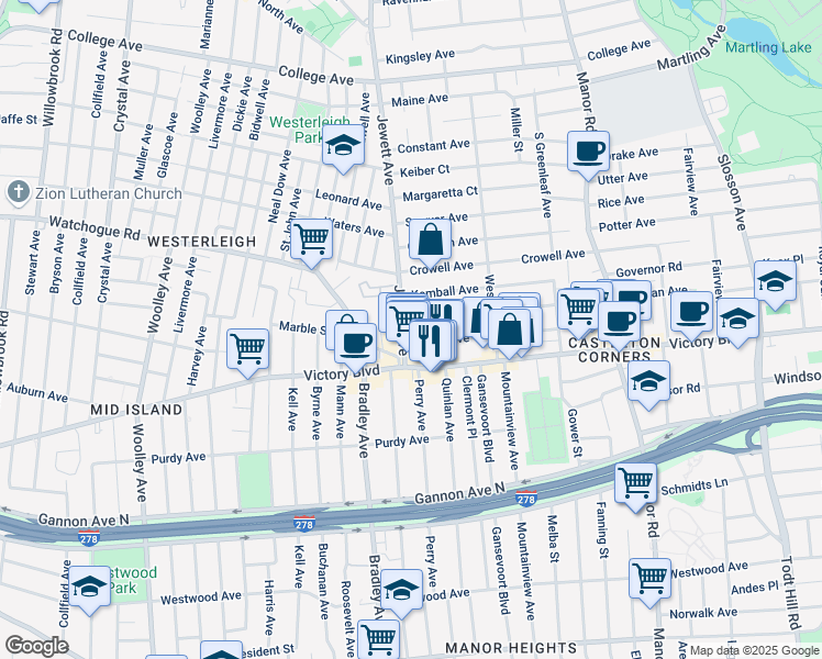 map of restaurants, bars, coffee shops, grocery stores, and more near 194 Chandler Avenue in Staten Island