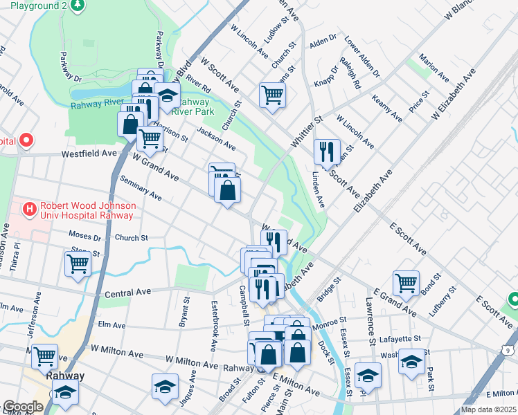 map of restaurants, bars, coffee shops, grocery stores, and more near 368 Union Street in Rahway