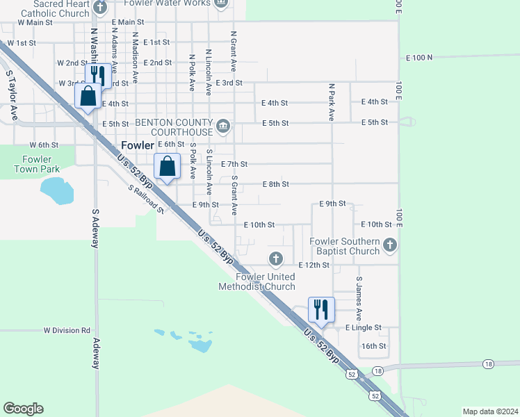 map of restaurants, bars, coffee shops, grocery stores, and more near 902 East 9th Street in Fowler